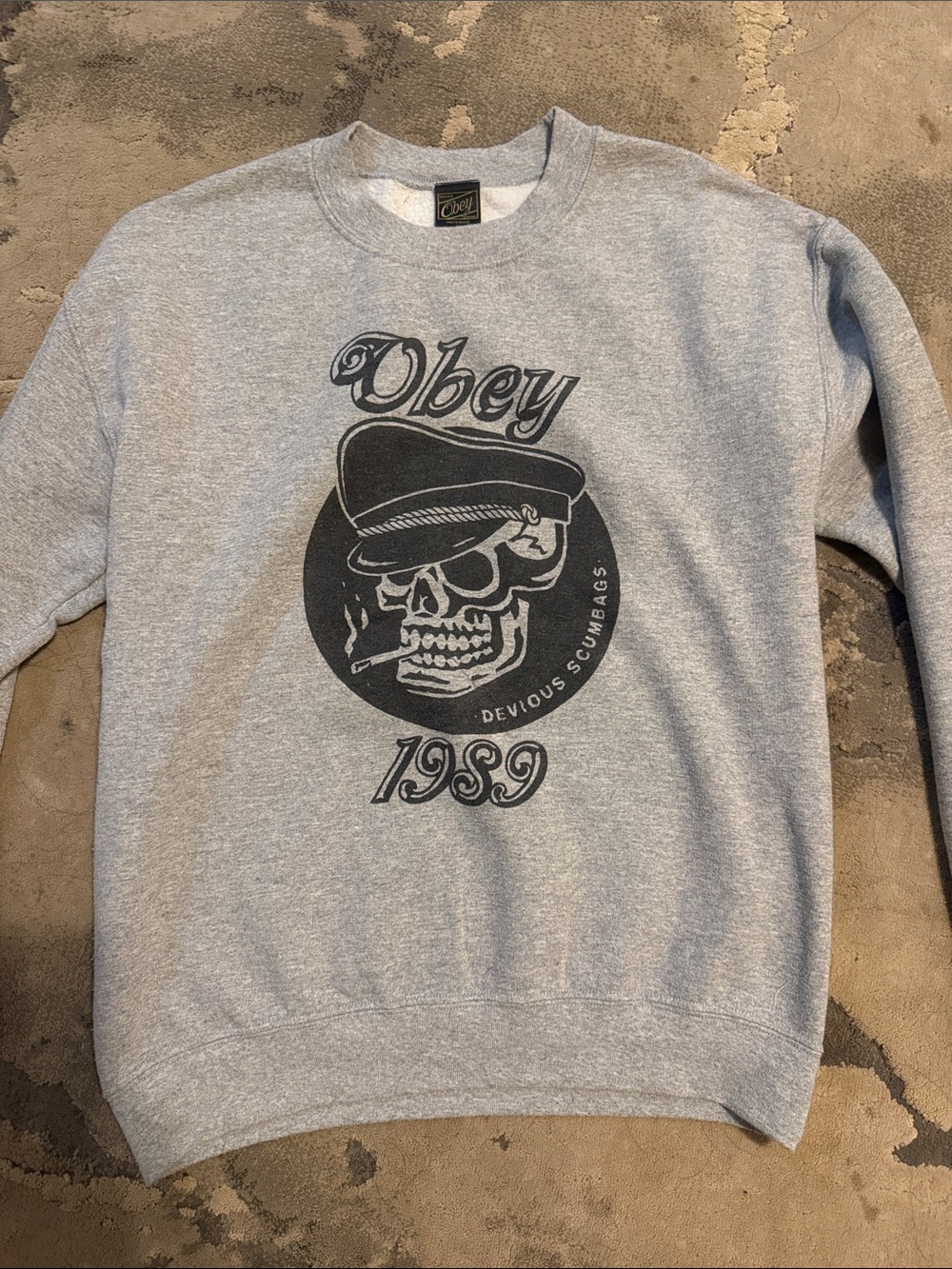 Obey Grey Crewneck with Skull 1989 Graphic